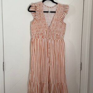 Anthropologie The Peregrine Stripe A Line Midi Dress V Neck Smocked Sz Sm